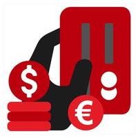 Debit icon concept in red filled color vector
