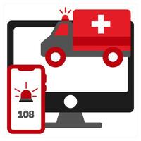 Ambulance Online icon concept in red filled color vector