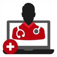 Online Doctor icon concept in red filled color vector