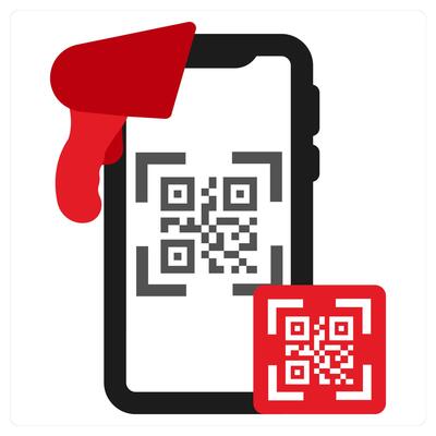 QR Code Scanner icon concept in red filled color