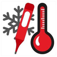 Thermometer and fever icon concept in red filled color vector