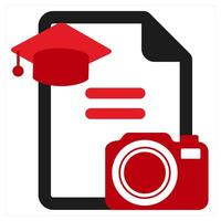 Photography Courses icon concept in red filled color vector