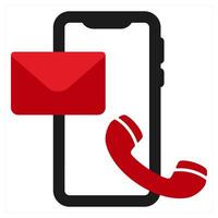 Contact and phone icon concept in red filled color vector