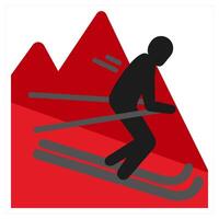 Mountainskiing icon concept in red filled color vector