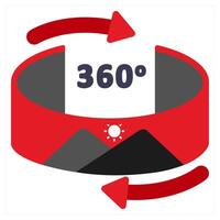 360 Degree icon concept in red filled color vector