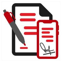 Signing Contracts icon concept in red filled color vector