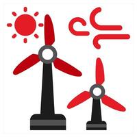 Wind Power and windmill icon concept in red filled color vector