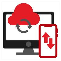 Sync Between Devices icon concept in red filled color vector