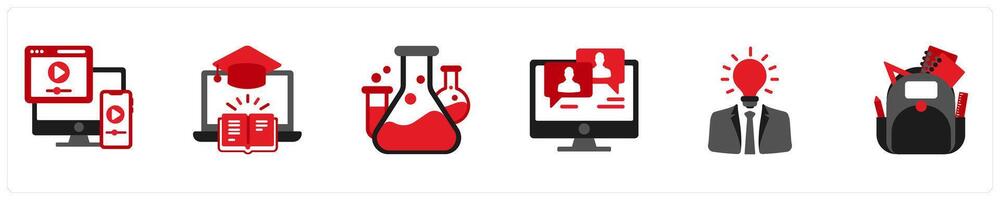 Six Education icons in as online tutorials, e learning, science vector