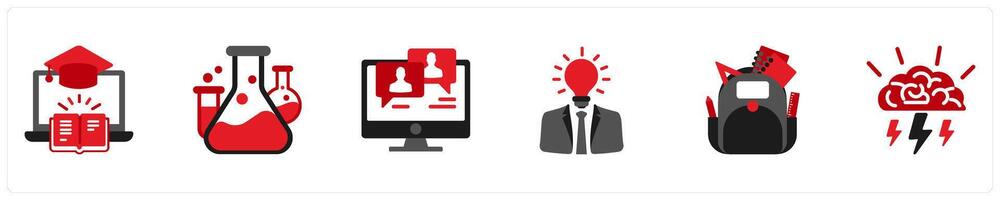 Six Education icons in as e learning, science, webinar vector