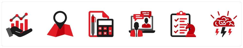 Six Business icons in as analytics, location, calculator vector