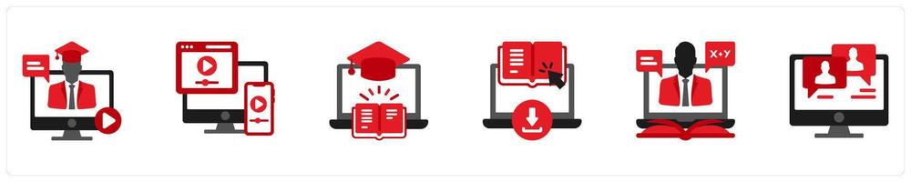 Six Education icons in as online education, online tutorials, e learning vector