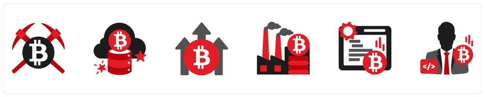 Six business icons in as bitcoin mining, cloud, income vector