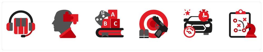 Six game icons in as medical game, puzzle, learning game vector