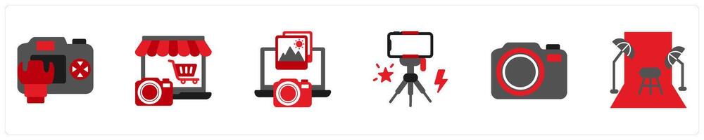 Six technology icons in as dsrl camera, photography store, photographer vector