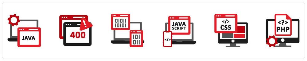 Six Technology icons as java, blockly, binary code vector