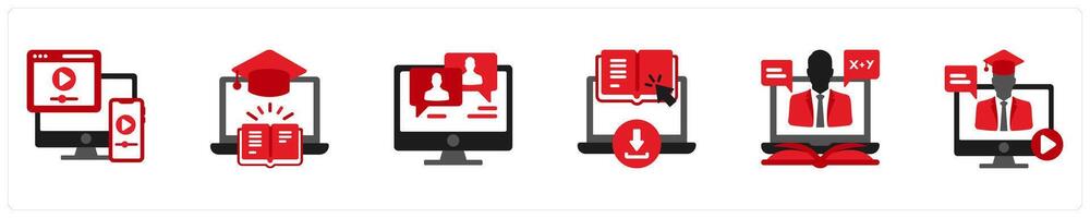Six Education icons as online tutorials, e learning, webinar vector