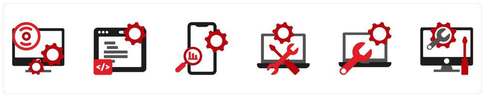 Six Technology icons as software, programming, app optimization vector