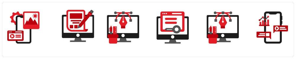 Six Technology icons as app developing, website sketching, digital graphics vector