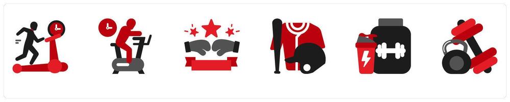 Six business icons as treadmill, exercycle, boxing vector