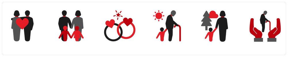 business icons in red and black as family, large family, marriage vector
