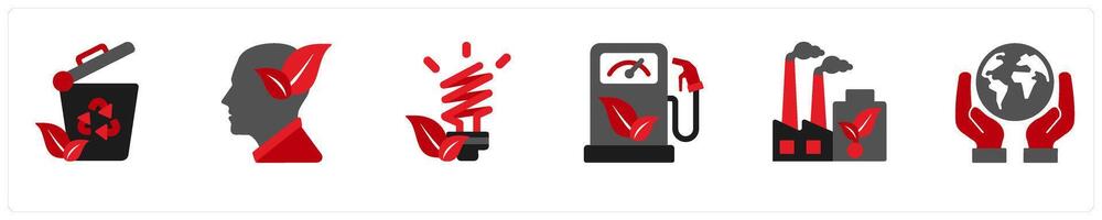 Six ecology icons in red and black as recycling, think green vector