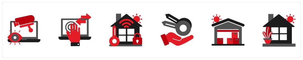Six technology icons in red and black as cctv system, gesture recognition vector