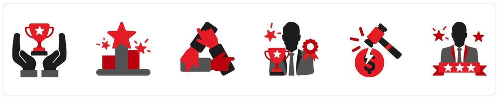 Six business icons in red and black as success, abilities, team motivation vector