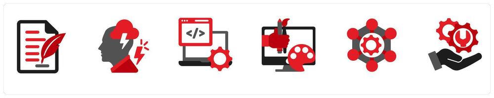 Six business icons in red and black as contract, brainstorming, development vector