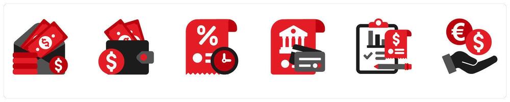 Six business icons in red and black as execution, creation, deadline vector