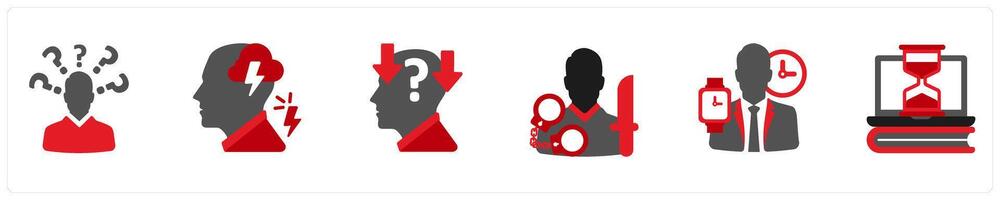 Six mix icons in red and black as aimlessness, anger, depression vector