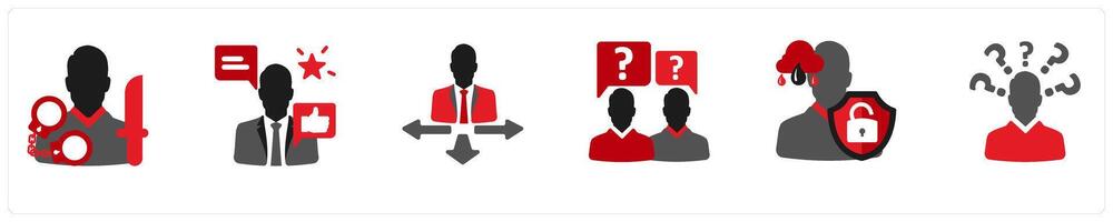 Six mix icons in red and black as violation, criticism, opposite views vector