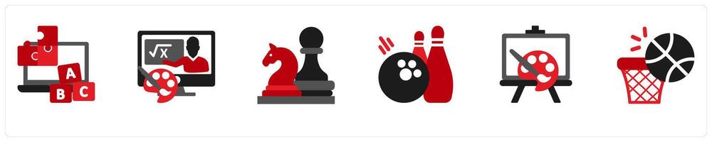Six mix icons in red and black as learn and play, after school program vector