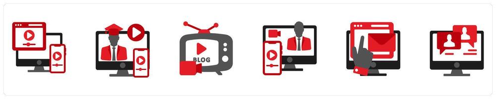 A set of 6 education icons as online tutorials, tutorials vector