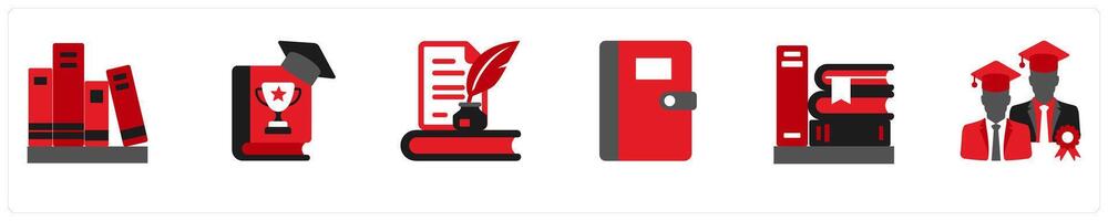 A set of 6 education icons as library, motivation books vector