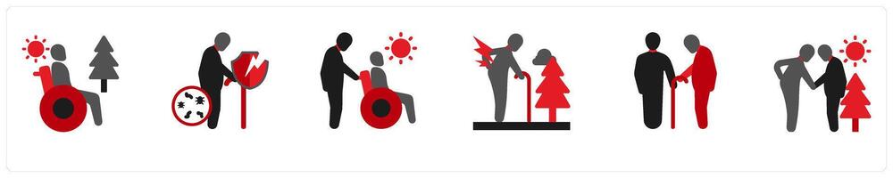 A set of 6 medical icons as disability, week immune system vector