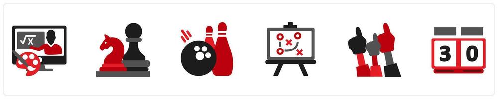 A set of 6 sports icons as after school program, board games vector