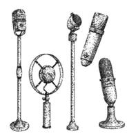 microphone set sketch hand drawn vector