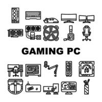 gaming pc hardware processor icon set vector