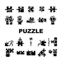 puzzle game jigsaw riddle icon set vector