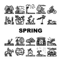 spring spend time blossom picnic icon set vector