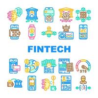 fintech blockchain cryptocurrency icon set vector