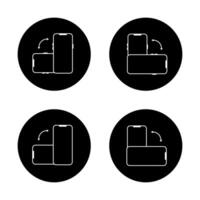 Rotate smartphone icon set on black circle. Mobile phone rotation sign symbol vector