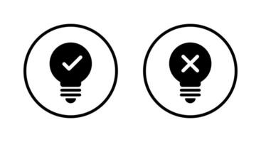Light bulb check and cross mark icon on circle line. Creativity and stagnation sign symbol vector