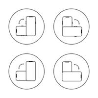 Rotate smartphone icon set on circle line. Mobile phone rotation sign symbol vector