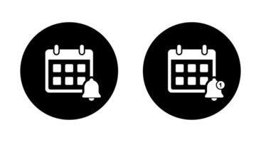 Event reminder icon on black circle. Calendar with notification bell sign symbol vector