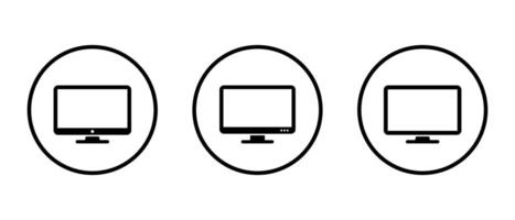 Computer monitor, desktop screen icon set on circle line. Pc display sign symbol vector