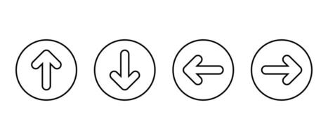 Up, down, left, and right arrow icon on circle line. Direction arrows sign symbol vector