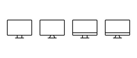 Computer monitor outline icon set. Desktop screen sign symbol. Editable stroke vector