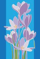 Abstract of Crocus sativus flower with leaf on blue background. vector